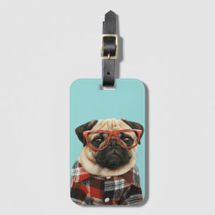 Etiqueta De Bagagem Xadrez Shirt Pug
