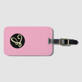 Etiqueta De Bagagem Yellow Cell Pink Plaid Pattern Modern Elegant