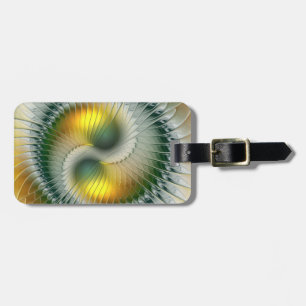Etiqueta De Bagagem Yin Yang Verde Amarelo Fractal Abstrato Colorido