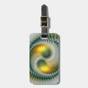 Etiqueta De Bagagem Yin Yang Verde Amarelo Fractal Abstrato Colorido
