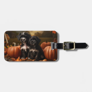 Etiqueta De Bagagem Yorkipoo Puppy Autumn Delight Pumpkin