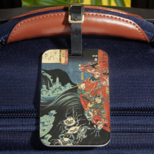 Etiqueta De Bagagem Yoshitsune vs. os fantasmas Taira: Ukiyo-e japonês