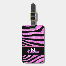 ETIQUETA DE BAGAGEM ZEBRA NEGRA NEGRA STRIPES NOME GLITTER