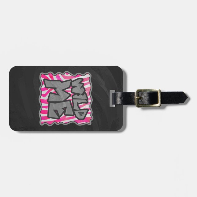 Etiqueta De Bagagem Zebra Quente-Rosa e Branco (Frente Horizontal)
