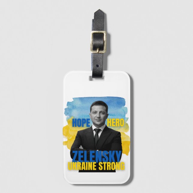 Etiqueta De Bagagem Zelensky Hope Hero Ukraine Strong   (Frente Vertical)
