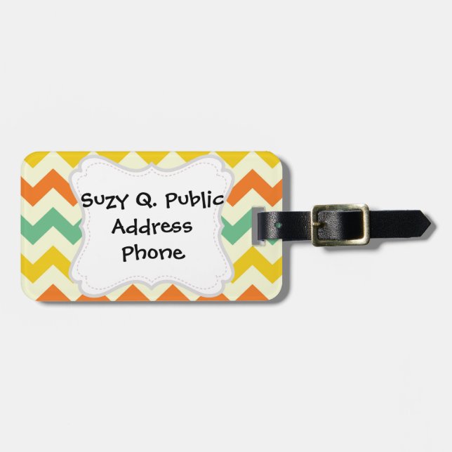 Etiqueta De Bagagem Ziguezagues de Chevron do amarelo alaranjado do (Frente Horizontal)