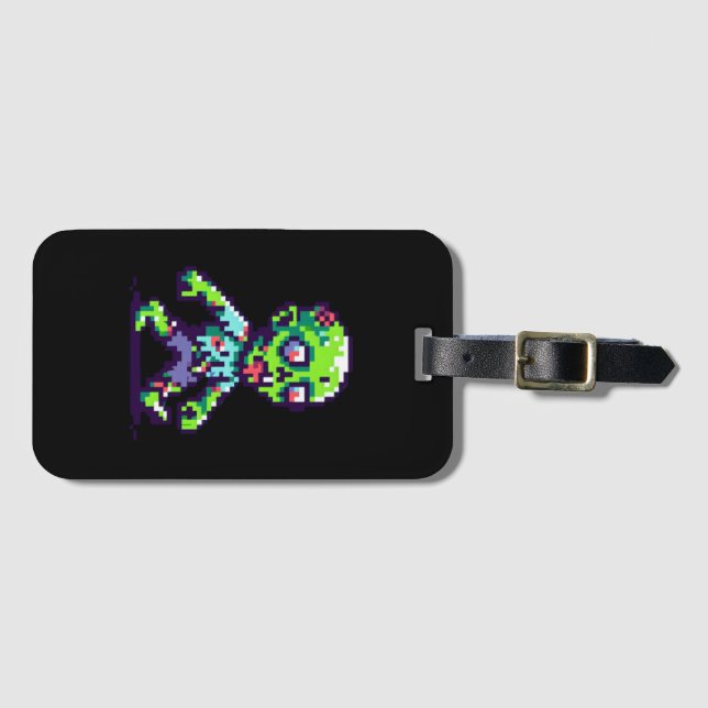 Etiqueta De Bagagem Zombie Halloween engraçado de 8 bits (Frente Horizontal)
