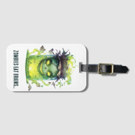 Etiqueta De Bagagem Zombies comem cérebros. Spooky Halloween Jar com b
