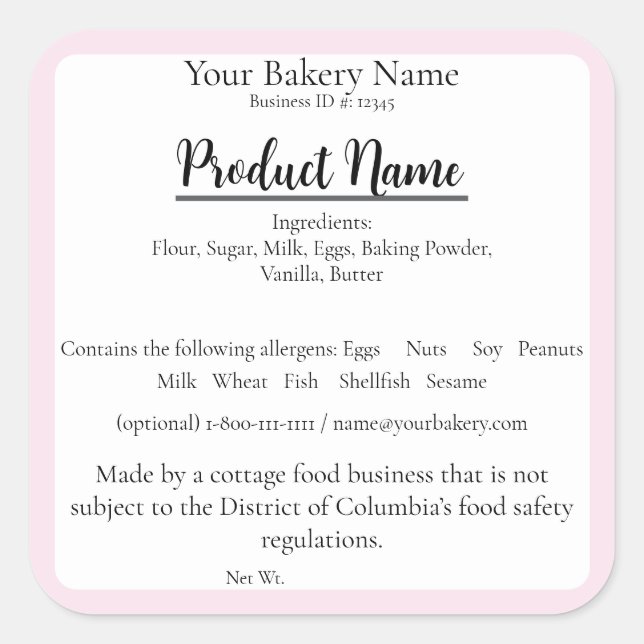 Etiqueta de Baking para Comidas de Algodão Washing (Frente)
