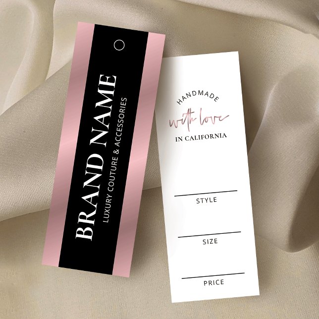 Etiqueta de bloqueio de roupa preto e Rosa Dourado (Elegant black and rose gold effect thin product hang tag cards)