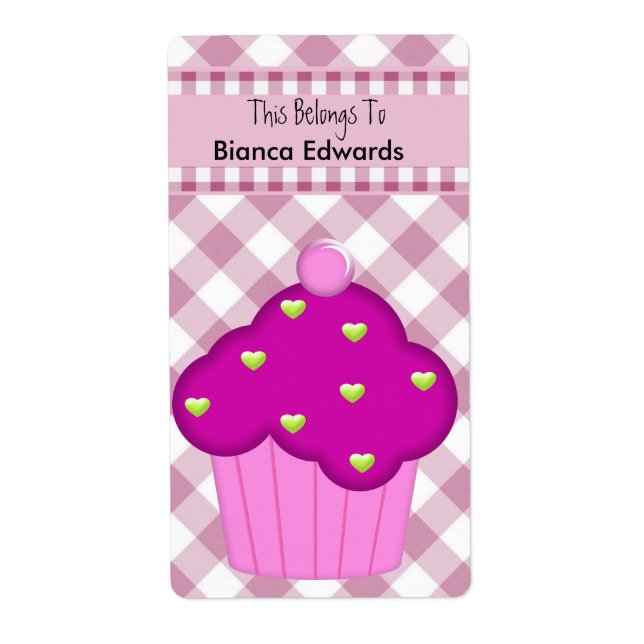Etiqueta de Bookplate Crianças Livro Cupcake rosa  (Frente)