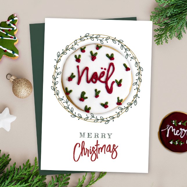 Etiqueta de Cartão de Biscoito de Natal (Elegant Christmas cookie cards featuring greenery wreath design and space for your custom message)