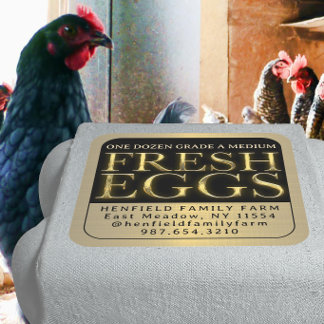 Etiqueta de cartão de ovos frescos biselada Dourad