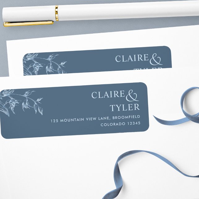 Etiqueta de Casamento Azul Elegante Chic (Criador carregado)