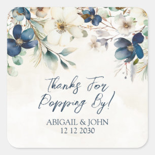 Etiqueta de casamento Blue Floral Obrigado por pas