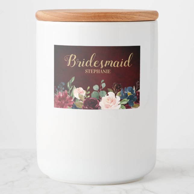 Etiqueta de casamento Burgundy Red Marinho Floral  (Frente)