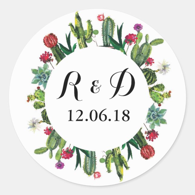 Etiqueta De Casamento Cactus Stickers Em Volta A C (Frente)