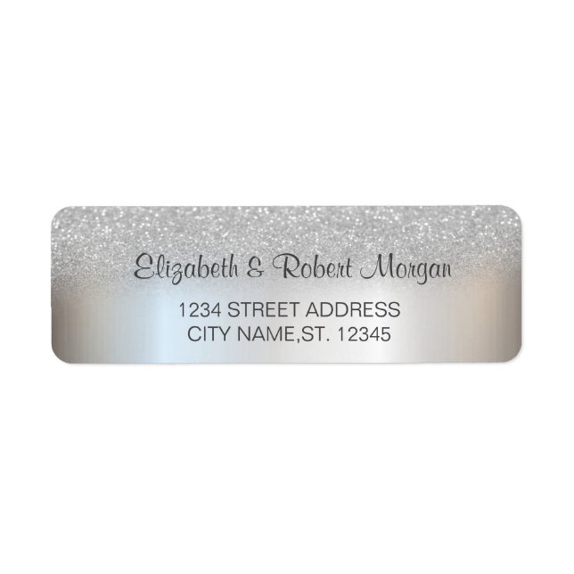 Etiqueta de Casamento de Bokeh Silver Glitter Eleg (Frente)