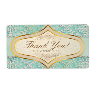 Etiqueta De Casamento De Creme De Aqua Dourado Dam