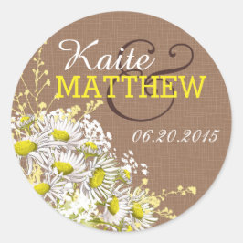 Etiqueta de Casamento de Daisies e Burlap