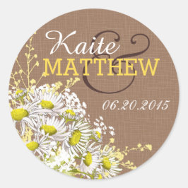 Etiqueta de Casamento de Daisies e Burlap