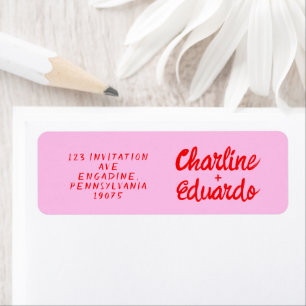 Etiqueta de Casamento de Escrita Manual &Vermelha