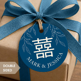 Etiqueta de Casamento de Felicidade Dupla Azul Min