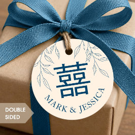 Etiqueta de Casamento de Felicidade Dupla Azul Min