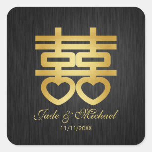 Etiqueta de Casamento de Felicidade Dupla Chinesa