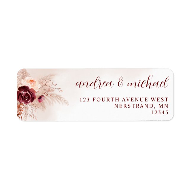 Etiqueta de Casamento de Grama de Pampas Boho Rosa (Frente)