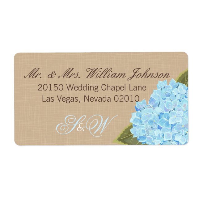 Etiqueta de Casamento do Buquê Hydrangea Azul (Frente)