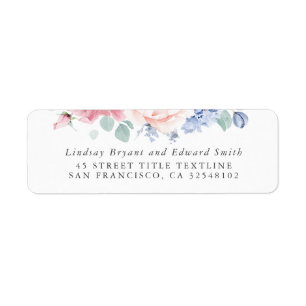 Etiqueta de Casamento Floral Azul Rosa Dusty