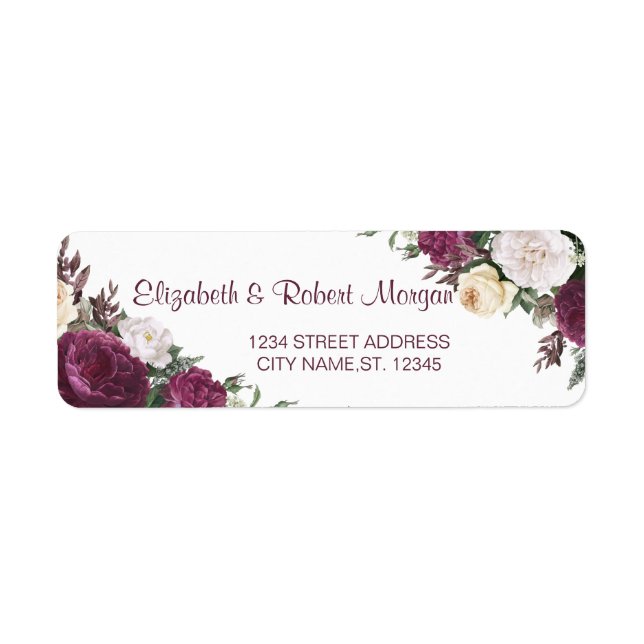 Etiqueta de Casamento Floral Chic Burgundy (Frente)