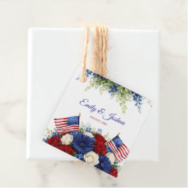 Etiqueta de casamento floral da bandeira americana