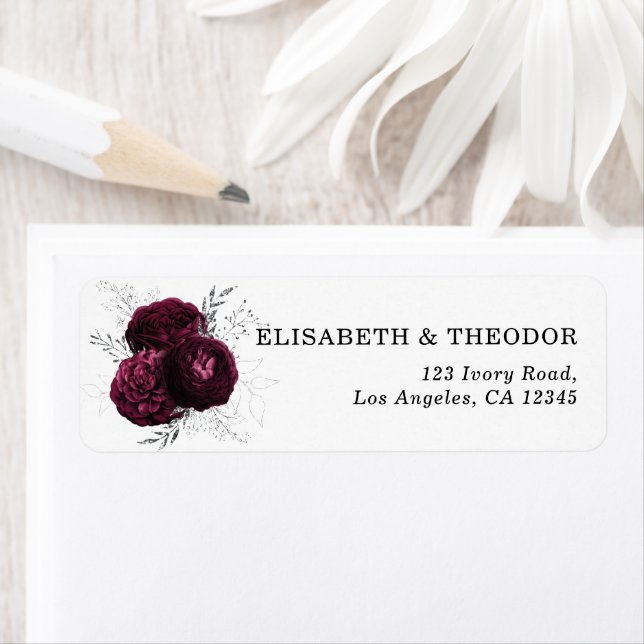 Etiqueta de Casamento Floral Elegante Burgundy (Insitu)