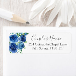 Etiqueta de casamento floral em aquarela azul mari