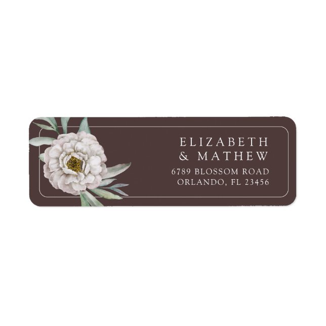 Etiqueta de Casamento Floral Marrom e Branco Boho (Frente)
