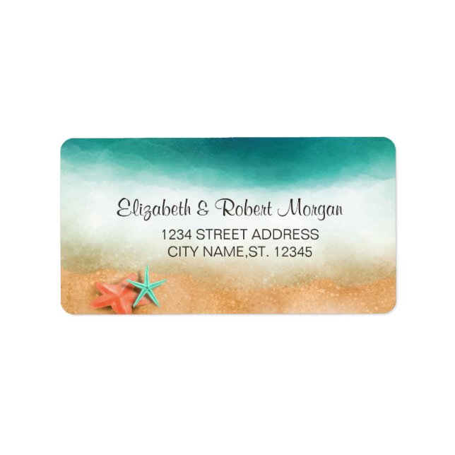 Etiqueta de Casamento na Praia com Estrela do Mar (Frente)