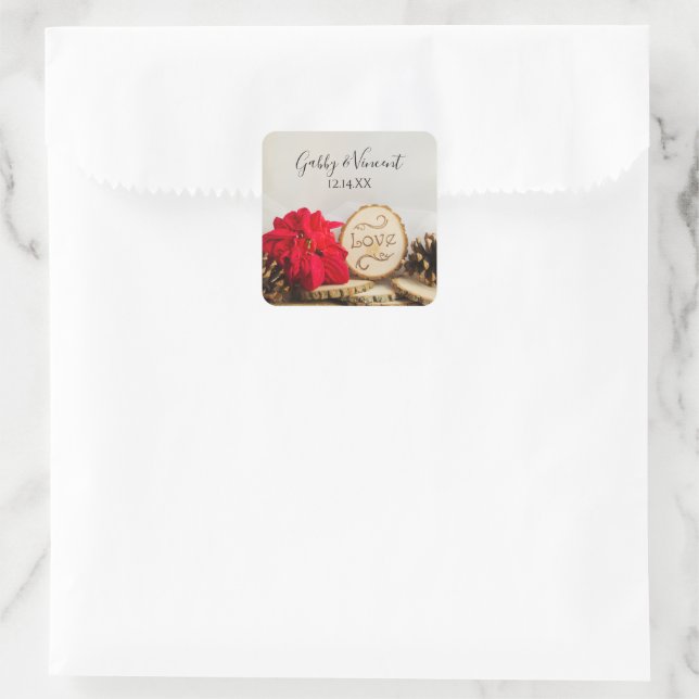 Etiqueta de Casamento no inverno de Poinsettia Rús (Bolsa)