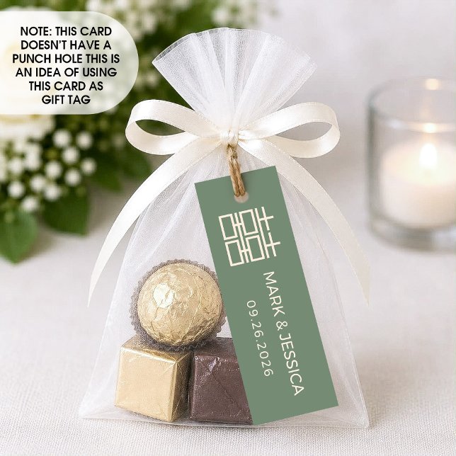 Etiqueta de casamento Sage Green Double Happiness  (Criador carregado)