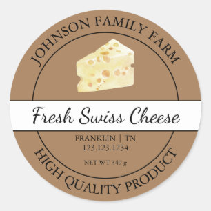 Etiqueta de castanho de queijo suíço fresco de faz
