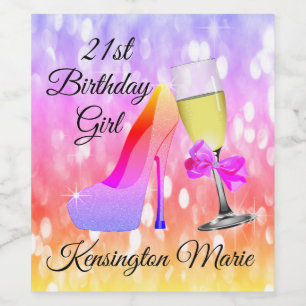 Etiqueta   de Champagne do aniversário de 21 anos