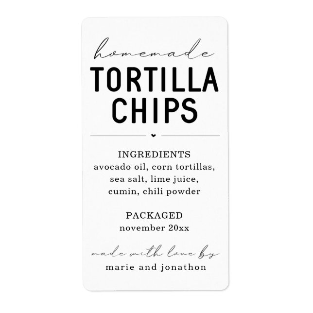 Etiqueta de chipset Tortilla para uso doméstico pe (Frente)
