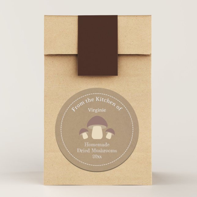 Etiqueta de Cogumelos Secos Kraft e Russos (Kraft & Rustic Dried Mushrooms Label Sticker)