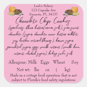 Etiqueta de Comida de algodão da FLORIDA Baker dom