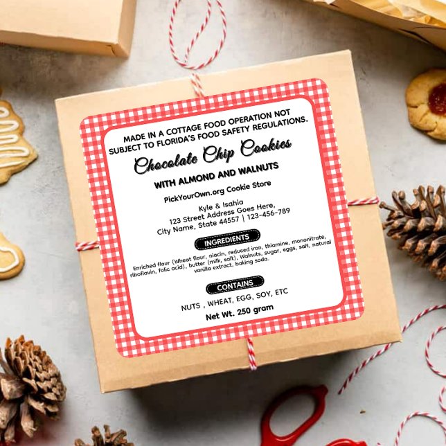 Etiqueta de comida de algodão da Flórida de xadrez (Criador carregado)