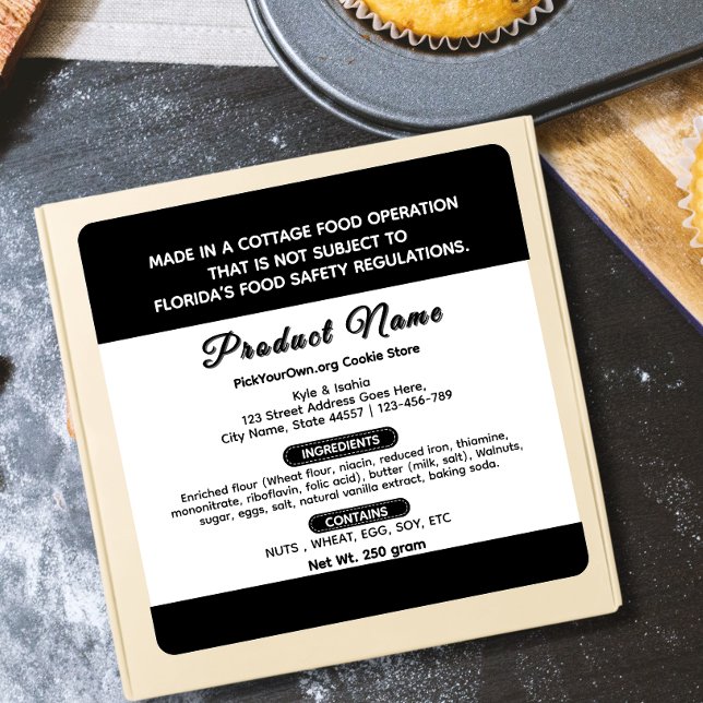 Etiqueta de comida de algodão na Flórida, preto e  (Criador carregado)