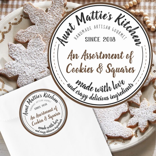 Etiqueta de Comida Gourmet à mão (Chocolate Vintage Handmade Gourmet Food Label for your special occasion and holiday baking.)