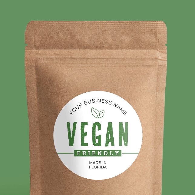 Etiqueta de Comida Verde Moderna Amiga do Vegan (Fully customizable green vegan friendly product sticker with your brand name)