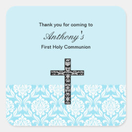 Etiqueta de comunhão Blue Damask Boys